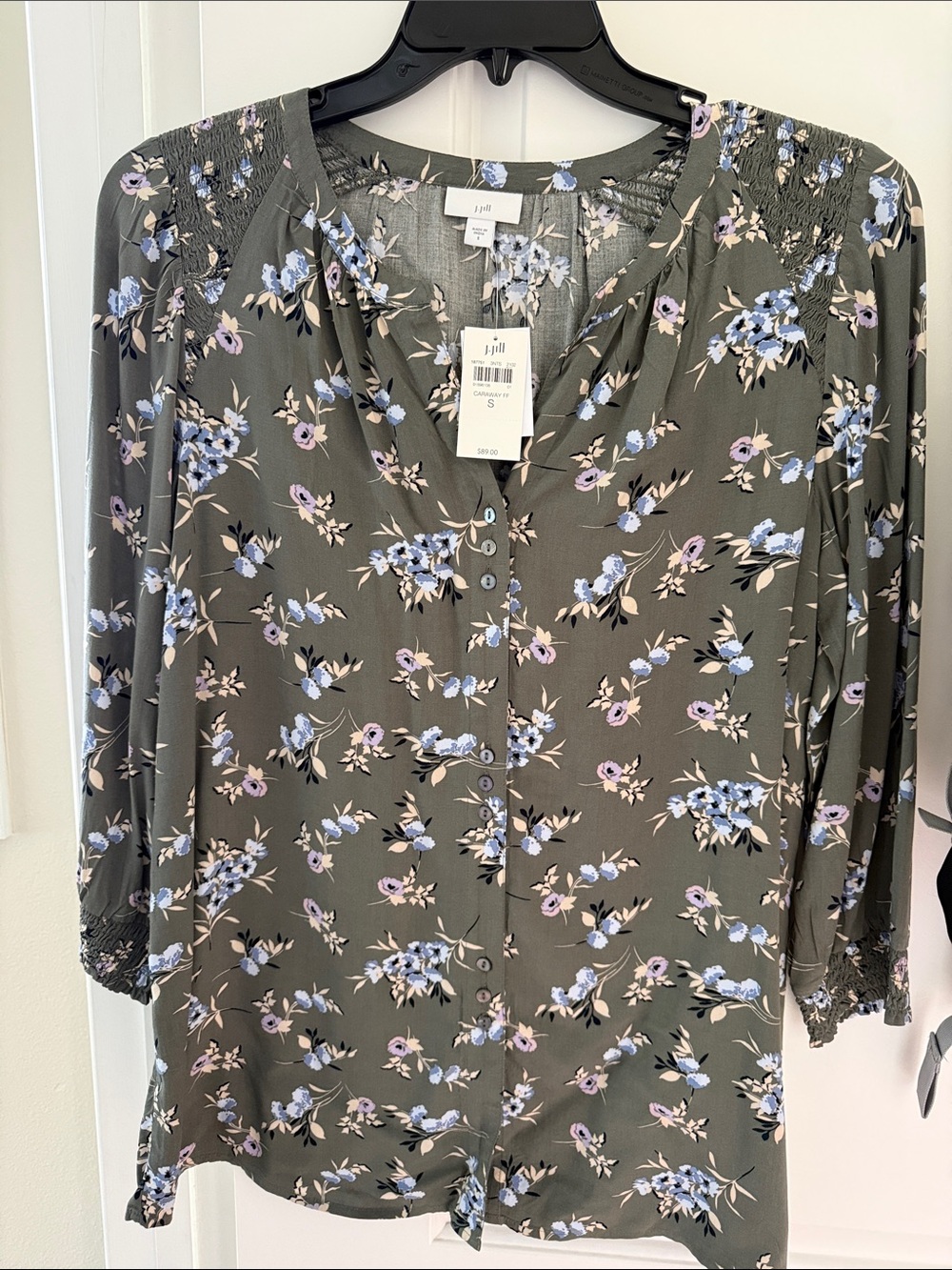J. Jill Olive Green Floral Button-Front Tunic
